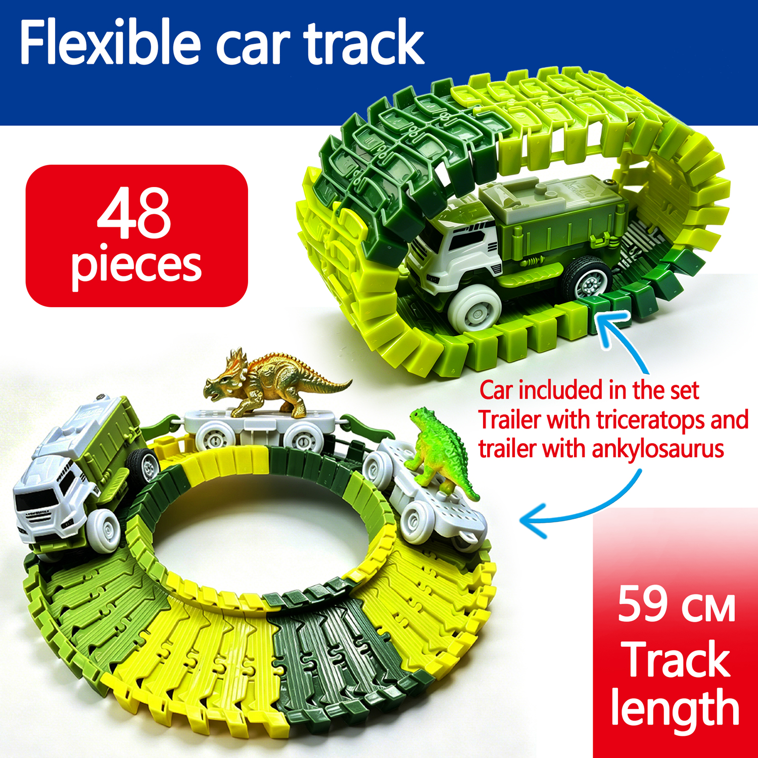 Kids Toys Dinosaur - Flexible Dinosaur Race Track Car Toy